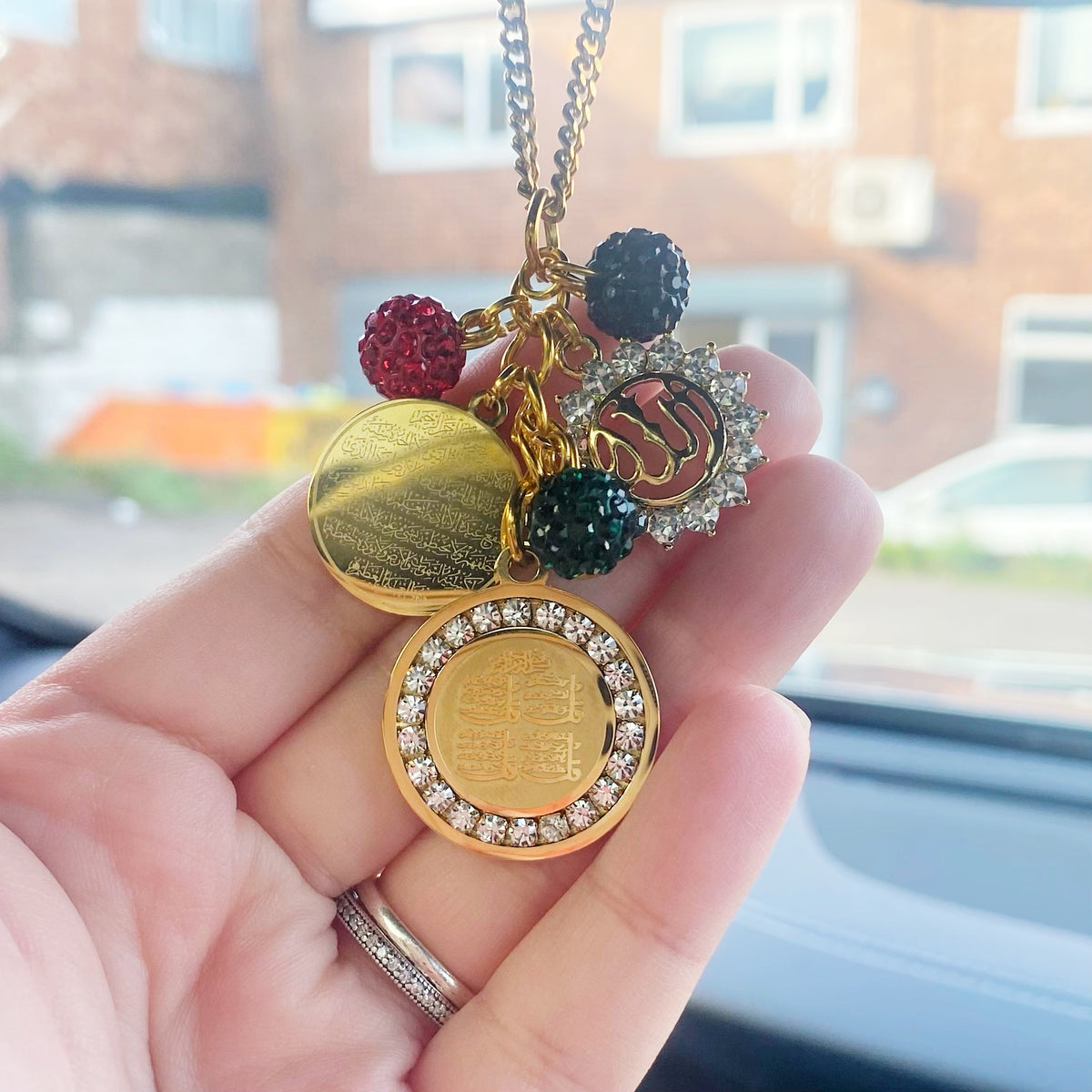 Palestine Car Mirror Ayatul Kursi, Allah, 4Qul Charm, Protection Cha Just For Bubba