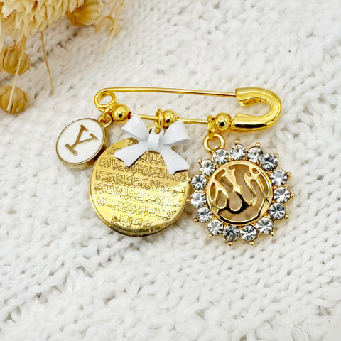 Personalised Mini Diamante Allah & Ayatul Kursi Baby Clothing Pin