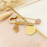 Arabic Mashallah Diamante Ayatul Kursi, Allah, Evil Eye Stroller Baby Pin - Muslim, Islamic, Name, Custom,