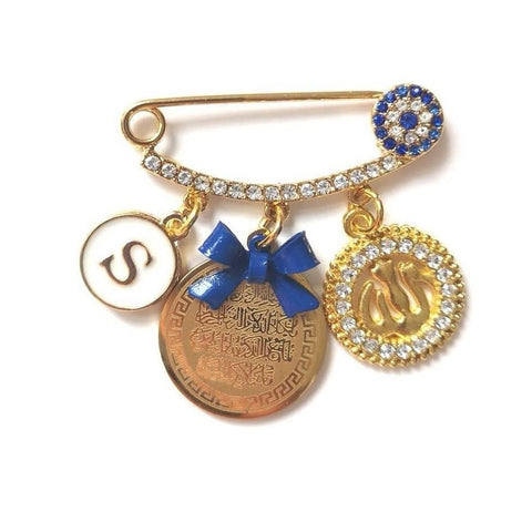 Evil Eye Diamante Personalised Initial Ayatul Kursi & Allah Mini Pin