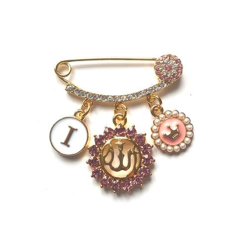 Evil Eye Baby Pink Diamante Personalised Initial Allah Mini Pin