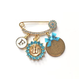 Neutral Crystal Diamante Personalised Initial Ayatul Kursi &  Crystal Allah Mini Pin - Gender Neutral, Unisex.