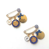 Neutral Crystal Diamante Personalised Initial Ayatul Kursi &  Crystal Allah Mini Pin - Gender Neutral, Unisex.
