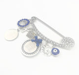 4 Qul, Ayatul Kursi Silver Allah Royal Blue Diamante Stroller Pin - 4 Kul, Four Qul, Islam, Muslim, Baby Pin, Stroller