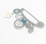 4 Qul, Ayatul Kursi Silver Allah Blue Diamante Stroller Pin - 4 Kul, Four Qul, Islam, Muslim, Baby Pin, Stroller