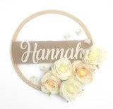 Personalised Name Flower Hoop, Baby Room Decor, Nursery, New Home, Baby Girl, Custom, Wooden Hoop