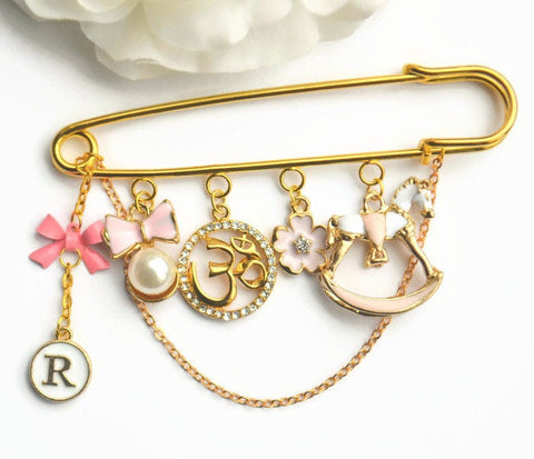 Personalised Large Gold Stroller Pin - Om Hindu Religion Symbol Jewellery
