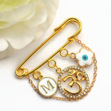 Small Gold & Blessing, Good Luck, Hindu Om Stroller Pin Evil Eye, Initial