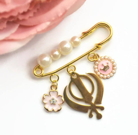 Personalised Gold Stroller Pin - Khanda Sikh Religion Symbol Jewellery