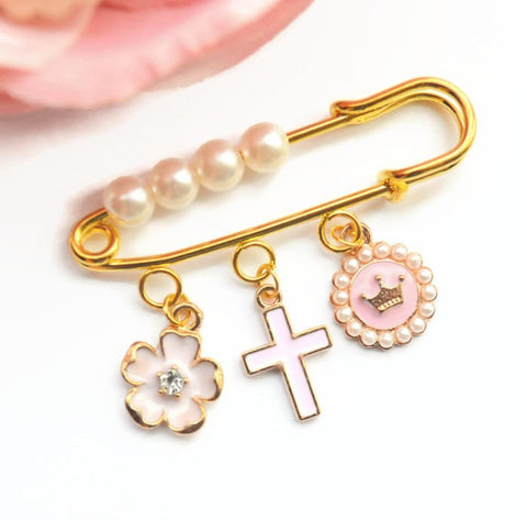 Small Pink Gold Blessing, Good Luck, Stroller Pin, Christening & Baby Shower Gift