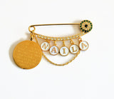 Gold Rhinestone Personalised Evil Eye Pin with Ayatul Kursi Charm - 4 Colours