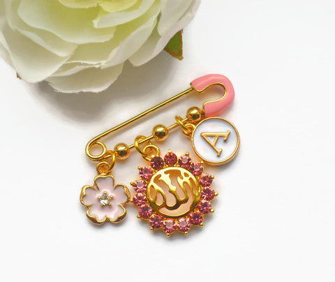 Personalised Mini Pink Diamante Allah Baby Clothing Pin