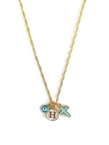 Small Cross Evil Eye Initial Letter Necklace, Bridesmaid, Monogram, Kids, Childrens, Gifts for Her, Personalized