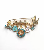 Mashallah Personalised Diamante Initial Allah Baby Pin, Masallah, Masha Allah, Evil Eye, Nazar, Brooch, Safety Pin, Rhinestone