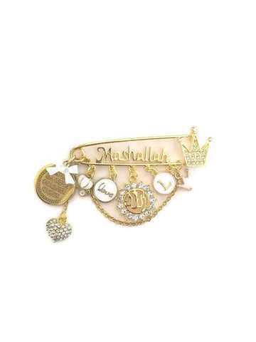 Mashallah Clear Personalised Diamante Initial Ayatul Kursi Allah Baby Pin, Masallah, Masha Allah, Evil Eye, Brooch, Neutral, Unisex, Gender