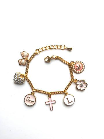 Childrens Charm Personalised Cross Bracelet,  Name Charm Bracelet - Christ, Christian, Baptism, Holy Communion