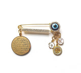 Personalised Large Beautiful Diamante Evil Eye Pin with Ayatul Kursi, Allah and Initial Charm