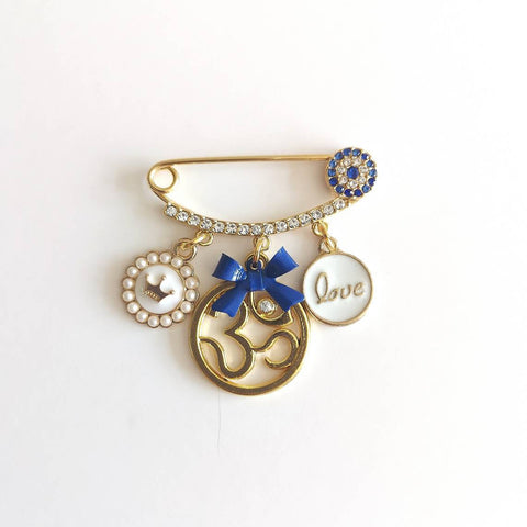 Evil Eye Mini Diamante Personalised Om Aum Hindu Baby Brooch Pin by Just For Bubba