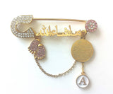 Personalised Arabic Mashallah Diamante Ayatul Kursi, Allah, Evil Eye Stroller Baby Pin - Muslim, Islamic, Name, Custom,