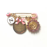 Personalised Gold Mini Pink Diamante Allah & 4 Qul, Evil Eye Baby Clothing Pin, Nuetral, Unisex, Gender Neutral, Chaar Qul, 4 Kul