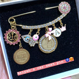 Personalised Pink 4 Qul, Evil Eye Hamsa Hand, Ayatul Kursi Allah Pink Diamante Stroller Pin - 4 Kul, Four Qul, Islam, Muslim, Baby Pin