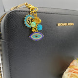 Exclusive Gold Crystal Blue Allah, Evil Eye Shaped Bag Charm, Keyring, Keychain