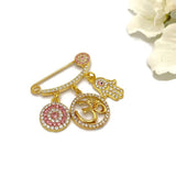 Evil Eye Diamante Crystal Om Hindu Mini Brooch Pin by Just For Bubba, Aum