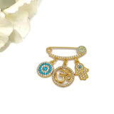 Evil Eye Diamante Crystal Om Hindu Mini Brooch Pin by Just For Bubba, Aum