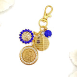 Exclusive Gold Crystal Royal Blue Allah, 4Qul, Ayatul Kursi Bag Charm, Muslim, Islamic, Keyring, Keychain