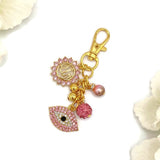 Exclusive Gold Crystal Pink Allah, Evil Eye Shaped Bag Charm, Keyring, Keychain, Muslim, Islamic, Protection