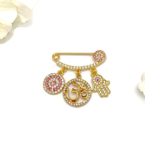 Evil Eye Diamante Crystal Om Hindu Mini Brooch Pin by Just For Bubba, Aum