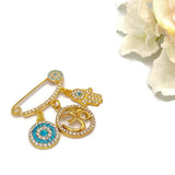 Evil Eye Diamante Crystal Om Hindu Mini Brooch Pin by Just For Bubba, Aum