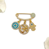 Evil Eye Diamante Crystal Om Hindu Mini Brooch Pin by Just For Bubba, Aum
