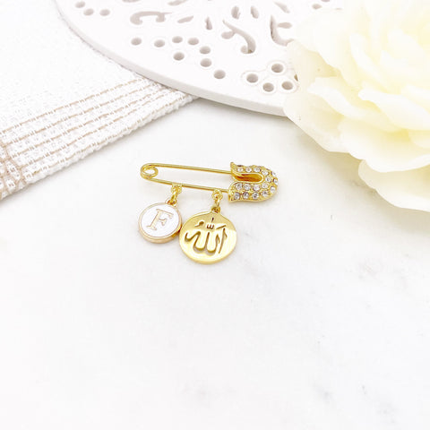 Personalised Mini Allah Initial Baby Clothing Pin, Protection, Keepsake, New Baby, Mum to Be, Brooch, Muslim, Islamic, Nazar