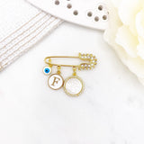 Personalised Mini Jesus Initial Evil Eye Baby Clothing Pin, Protection, Good Luck Charm, Keepsake, New Baby, Mum to Be, Brooch, Christian