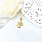 Gold Om Necklace, Pendant, Gift For Her, Baby Gift, New Baby, Birthday, Wedding Gift, Hindu, Aum, Diwali, Protection