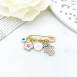 Personalised Pink and Blue Mini Evil Eye Baby Clothing Pin, Hamsa Hand, Flower, Letter