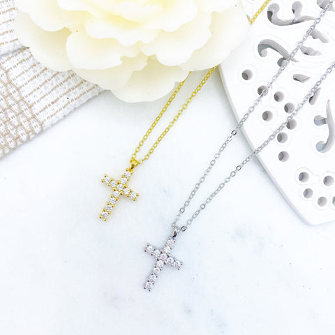 Diamante Cross Necklace, Pendant, Gift For Her, Baby Gift, New Baby, Birthday, Wedding Gift, Christian, Baptism, Holy Communion, Protection