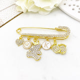 Crystal Luxury Personalised Initial, Teddy Bear, Stroller Pin, Gender Neutral, Baby Pin, Stroller Pin, Blessing, Protection