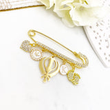 Crystal Luxury Personalised Initial, Khanda, Stroller Pin, Gender Neutral, Baby Pin, Stroller Pin, Blessing, Protection, Sikh