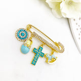 Gold Cross Pin, Evil Eye, Personalized Baby Pin Brooch, Filakto, Baby Shower Gift, Christening Baptism, Christian