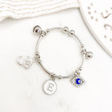 Silver Childrens Om Initial Baby Evil Eye Charm Bangle - Protection, Blessing, Hindu, New Baby, Baby Shower, New born, Aum