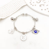 Silver Childrens Om Initial Baby Evil Eye Charm Bangle - Protection, Blessing, Hindu, New Baby, Baby Shower, New born, Aum