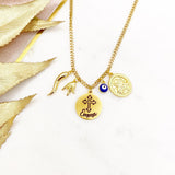 Personalised Name Cross, Evil Eye, Virgin Mary, Italian Horn, Portafortuna Italian Necklace, Mano Cornuto, Gold Charm, Protection Amulets