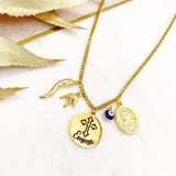 Personalised Name Cross, Evil Eye, Virgin Mary, Italian Horn, Portafortuna Italian Necklace, Mano Cornuto, Gold Charm, Protection Amulets