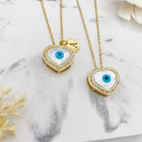 Evil Eye Gold Plated Crystal Heart, Initial Pendant, Turkish Eye, Blue, Greek, Christian, Islamic, Hindu, Sikh, Jewish, Protection, Blessing
