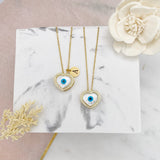 Evil Eye Gold Plated Crystal Heart, Initial Pendant, Turkish Eye, Blue, Greek, Christian, Islamic, Hindu, Sikh, Jewish, Protection, Blessing