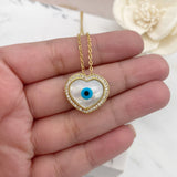 Evil Eye Gold Plated Crystal Heart, Initial Pendant, Turkish Eye, Blue, Greek, Christian, Islamic, Hindu, Sikh, Jewish, Protection, Blessing