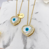 Evil Eye Gold Plated Crystal Heart, Initial Pendant, Turkish Eye, Blue, Greek, Christian, Islamic, Hindu, Sikh, Jewish, Protection, Blessing
