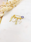 Evil Eye Italian Horn Protection Pin, Mano Cornuto, Malocchio Brooch, Portafortuna, Wedding, Italian, Italy, Good Luck, Baby Pin, Cross